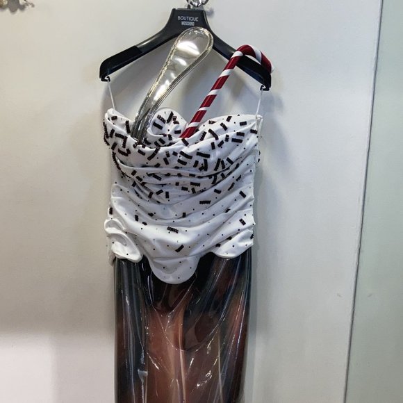 SS22 RUNWAY $5880 MOSCHINO COUTURE Jeremy Scott Milkshake Straw Asymmetric Dress - Picture 10 of 16